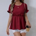 thumbnail image 3 of RYRJJ Women's Babydoll Tops Ruffle Short Sleeve T Shirt Summer Pleated Peplum Blouse Loose Fit Tunic Tee(Wine,L), 3 of 7