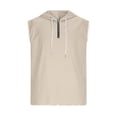 thumbnail image 5 of Men's Linen Sleeveless Hoodie Quarter Zip Pullover Solid Color Cotton Linen Blend Breathable Lightweight Casual Sports Gym Workout Beach Vacation Streetwear | Zenithor,Beige L, 5 of 8