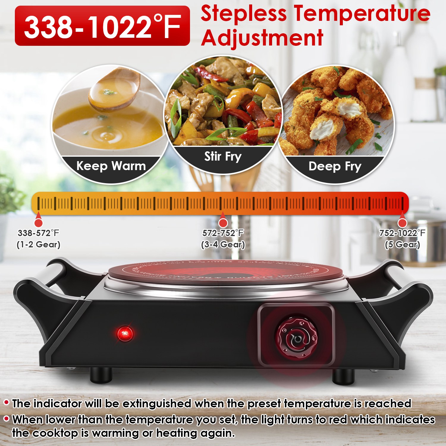 1000W Portable Electric Hot Plate with Adjustable Temperature, Handles, for Home, RV, or Countertop Cooking