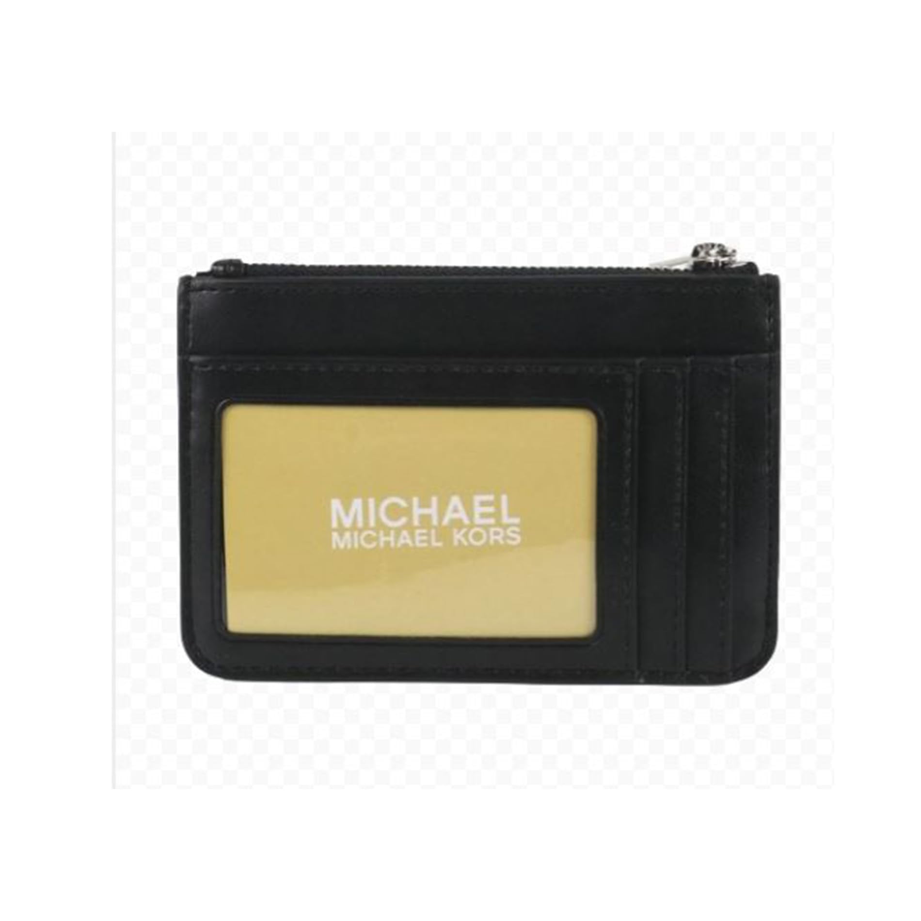 Michael Kors Jet Set Travel Small Top Zip Coin Pouch with ID Holder in Saffiano Leather (Black) (Black/Silver)