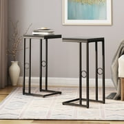 Noble House Yahir Indoor 28.50 inch C-Table (Set of 2), Black