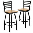 thumbnail image 3 of BizChair 2 Pack Black Ladder Back Swivel Metal Barstool - Natural Wood Seat, 3 of 9