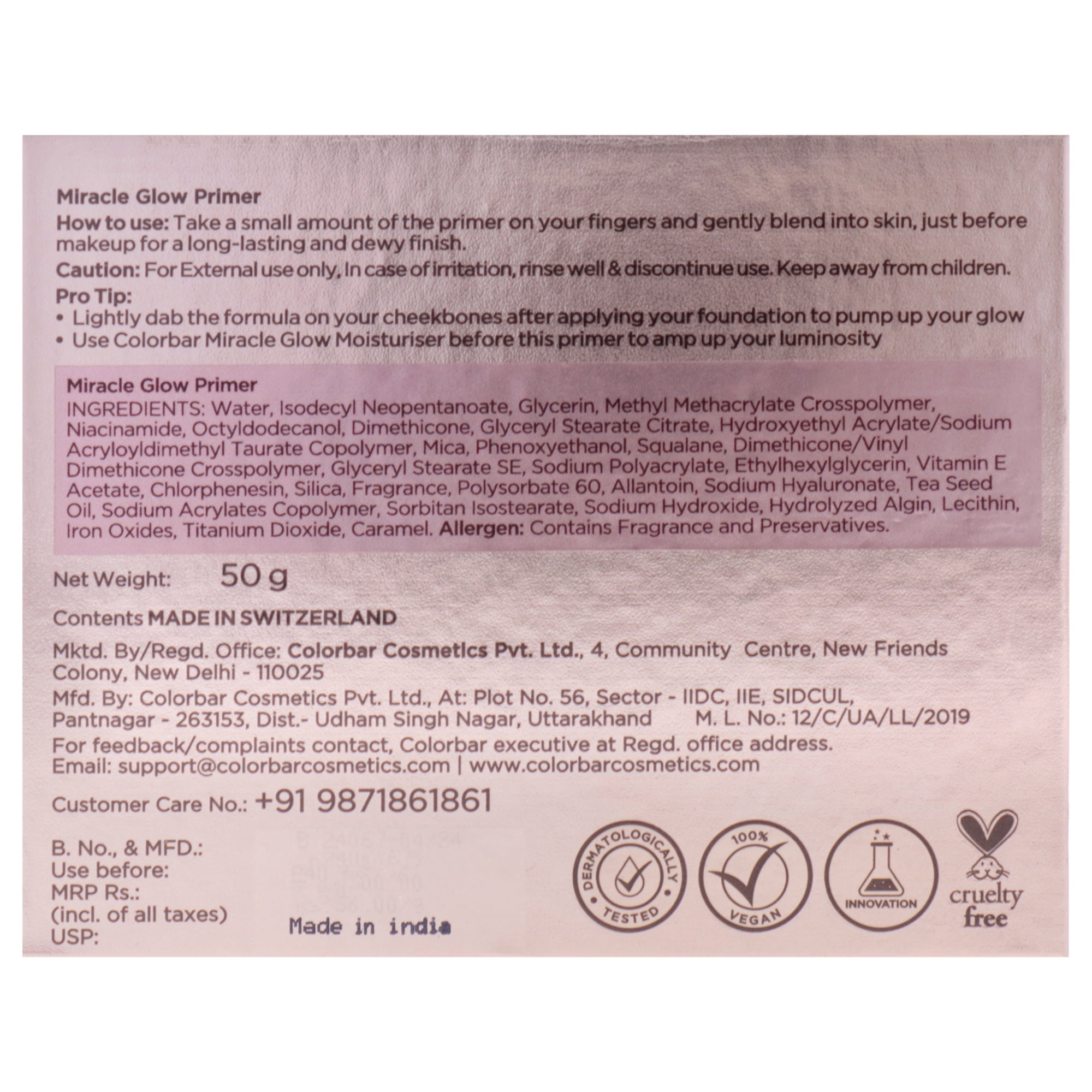Colorbar Miracle Glow Primer, Face Primer, 1.7 oz