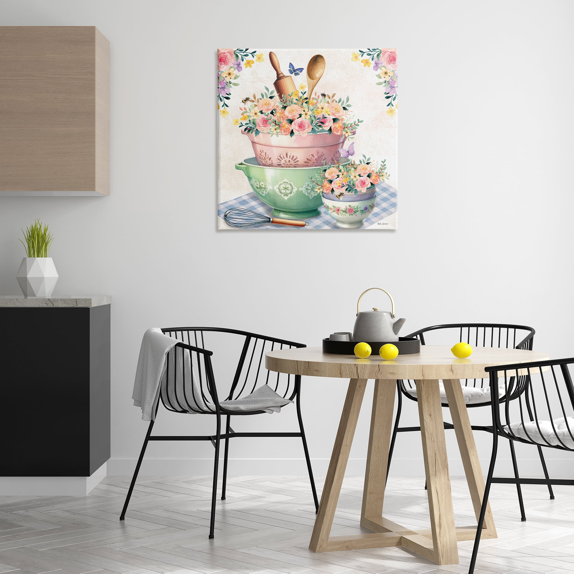 Stupell Industries Floral Kitchen Bowls Stack Food & Beverage Painting Wrapped Canvas Art Print Wall Art, 30 x 30