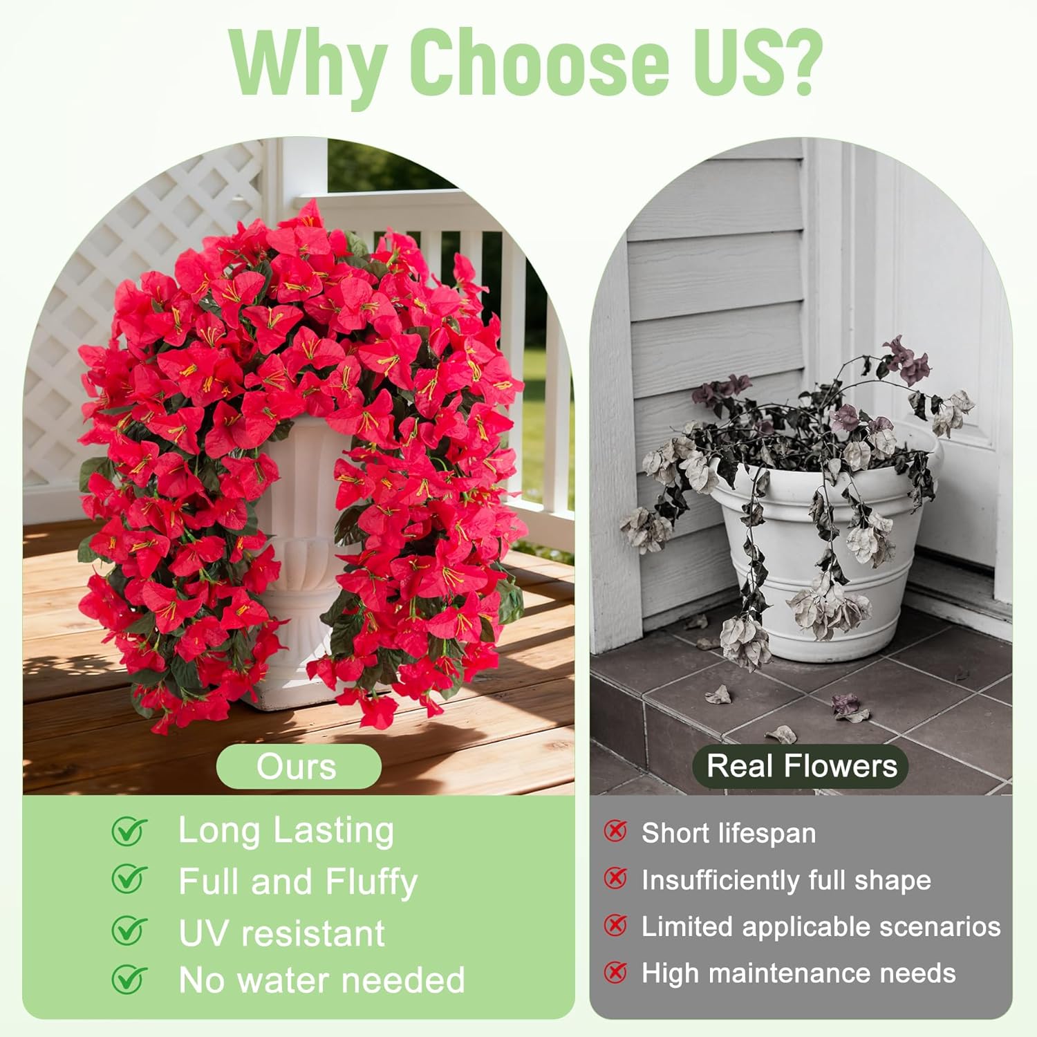 Waipfaru Artificial Bougainvillea Flowers Plants for Outdoors Decoration,4 Pcs UV Resistant Hanging Flowers for Front Door Porch Planter Urn Patio Garden Decor