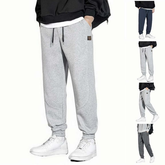 FRSASU Men's Leisure Pants Spring Cotton Sweat Pants Loose Drawstring Cinch Bottom Sweatpants with Pockets Gray