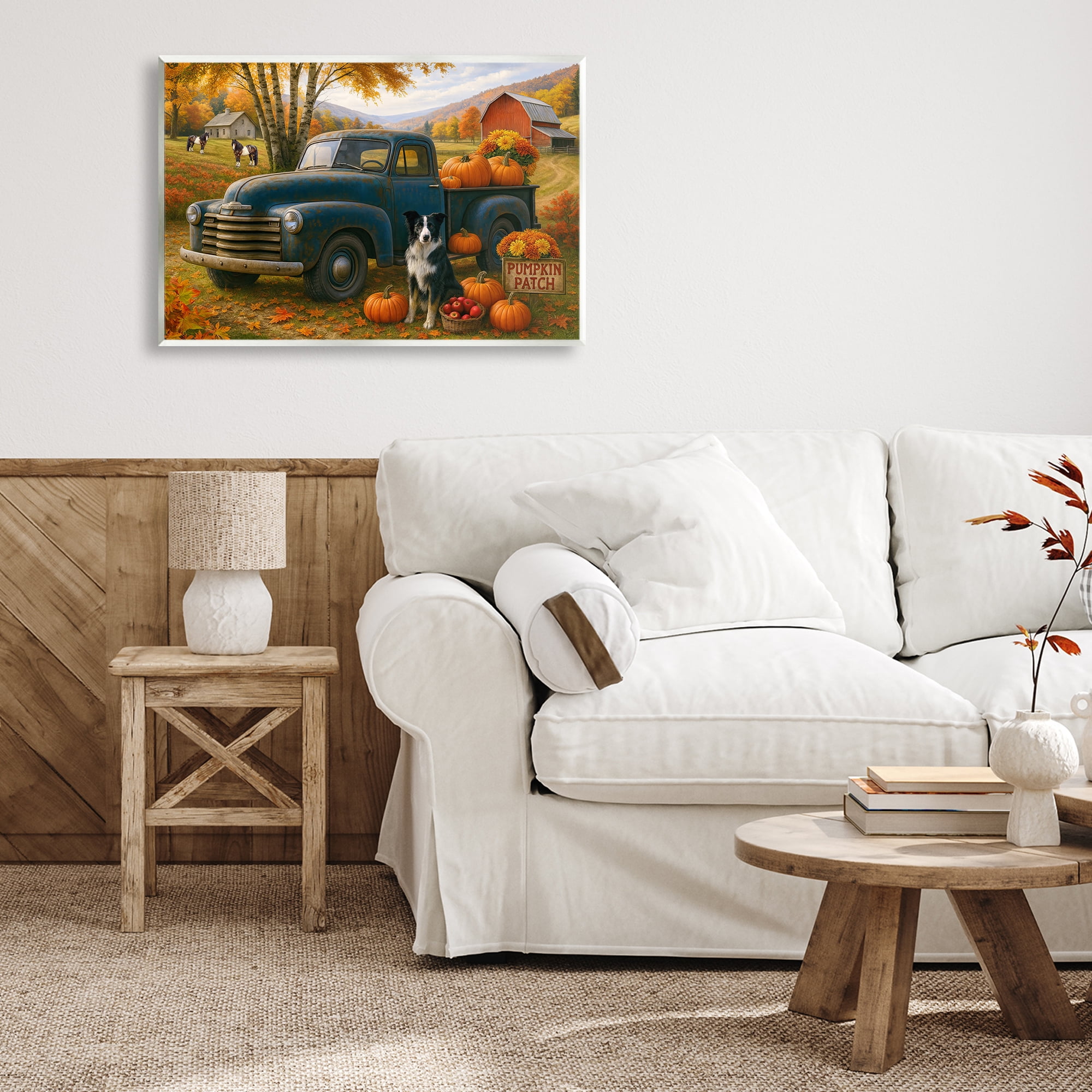 Autumnal Farmland Collie Dog Wall Plaque Art, design by Tom Crehan