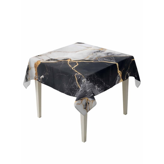 Marble Black Table Cloth, Abstract Gold White Brick Stone Motif Waterproof Tablecloth for Square Tables, Reusable Washable Fabric Table Cover for Restaurant Kitchen Dining Tables 54"x54"