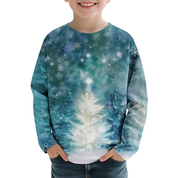 Colorful Boy Girl Children Boy Girl Print T Shirts Boat Neck Tops Tee for Child Long Sleeve Modest Happy Holiday Christmas Brunch Cute T Shirt Thermal Fall Winter Tee Shirt 2025 9 Years