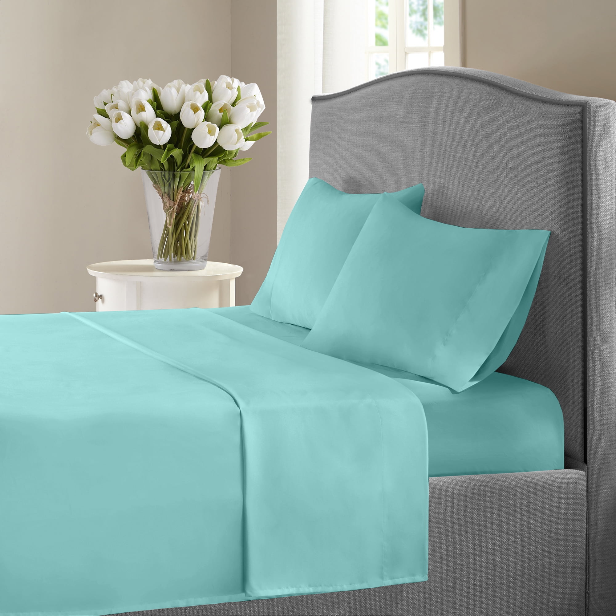 1200 TC Egyptian Cotton Complete Bedding Collection All Size & Turquoise Solid 