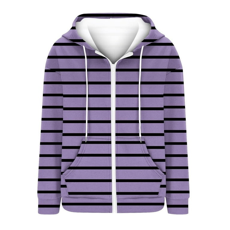 Sngxgn Women's Zip Up Striped Hoodie Sweatshirt Long Sleeve