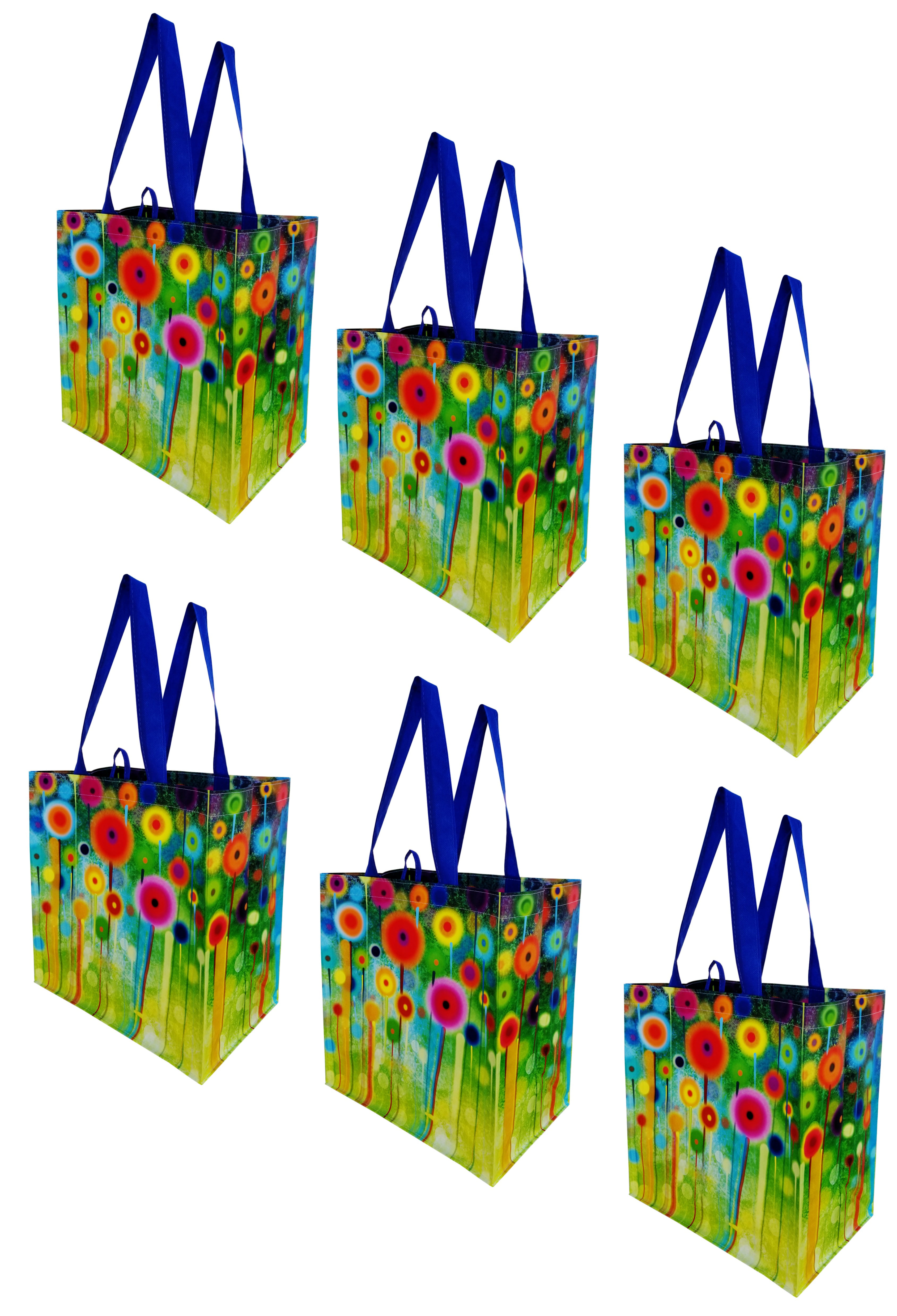 6 pcs Earthwise Reusable Grocery Shopping Totes w/Chalkboard Veggies Design 