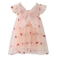 thumbnail image 3 of Dresses For Girls Baby Kids Easter Summer Trendy Ball Gown Draped Pleat Flying Sleeve Lace Tiered Butterfly Appliques Strawberry Embroidery Print Knee Length V Neck Sleeveless Spring Dress, 3 of 7
