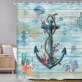 thumbnail image 4 of Ocean Coastal Shower Curtain for Bathroom, Beach Theme Anchor Nautical Starfish Seashell Decor Bath Curtains, Retro Blue Wooden Vintage Waterproof Fabric Shower Curtain Set, 4 of 6