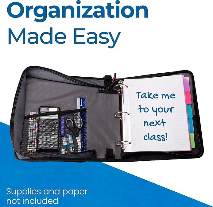 Case-it Workstation Zipper Binder 6 Pack - 1.5 Inch O-Rings - Padded Pocket that holds up to 13 Inch Laptop/Tablet - Multiple Pockets - 300 Page Capacity - Comes with Shoulder Strap - LT-117-C, Black