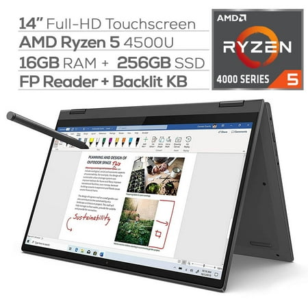 Lenovo Flex 5 2-in-1 Touchscreen Laptop 14" FHD AMD Ryzen 5-4500U 4.0 GHz 16GB DDR4 RAM 256GB SSD FP Reader Backlit KB Type-C HDMI WiFi Webcam Digital Pen Win 10