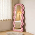 thumbnail image 7 of Super Store 63"x 24" Wavy Full Length Mirror, Arch Standing and Leaning Mirror Full Body, Flannel Wrapped Wooden Frame for Living Room Bedroom,Pink, 7 of 7