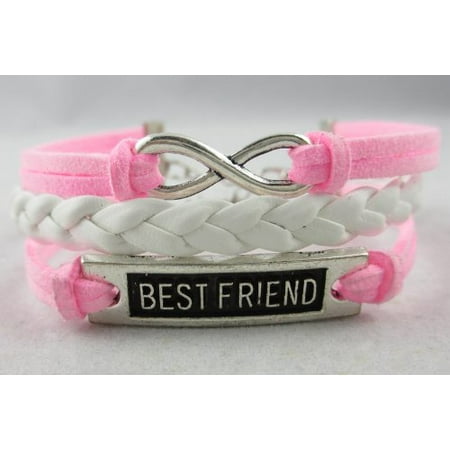 2pcs Vintage Silver Infinity Charm Bangle Blue Bright-pink Suede Best Friend (Best Selling Bracelet Designs)