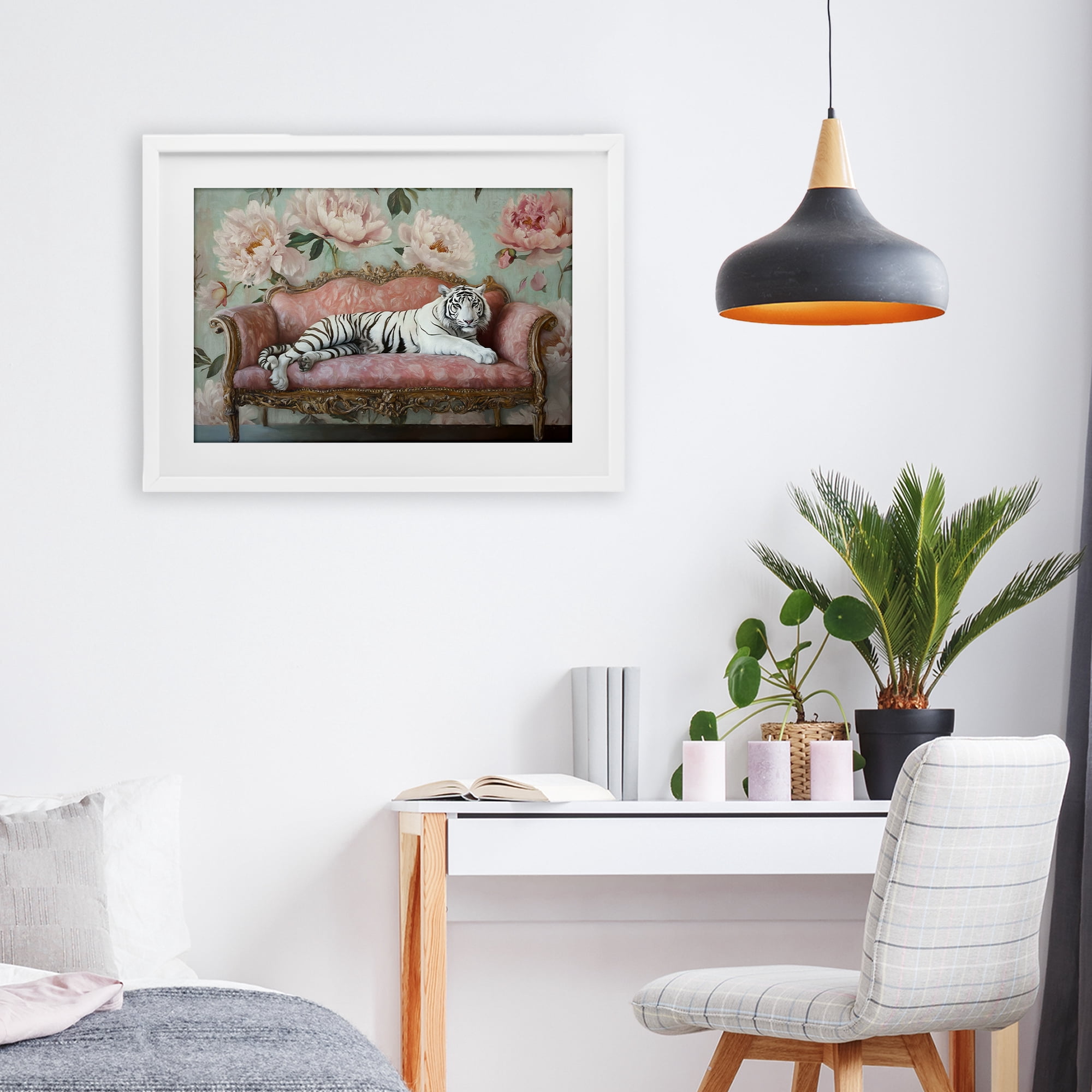 Stupell Industries Where The Tiger Dreams White Framed Print Under Glass, design by Tina LeCour