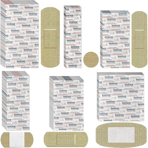 shiyou-300 Pcs Flexible Fabric Adhesive Bandages - Bulk Assorted Breathable Fingertip Bandages for Finger Wound Family First Aid Skin Wrap (6 Styles)