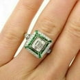 thumbnail image 4 of Bezel Set Emerald Cut Diamond Engagement Ring, Baguette Cut Green Emerald Double Halo Diamond Ring, Solitaire With Accents Diamond Ring, Filigree Ring, 14K White Gold Plated, 2.3 Ct Simulated Diamond, 4 of 4