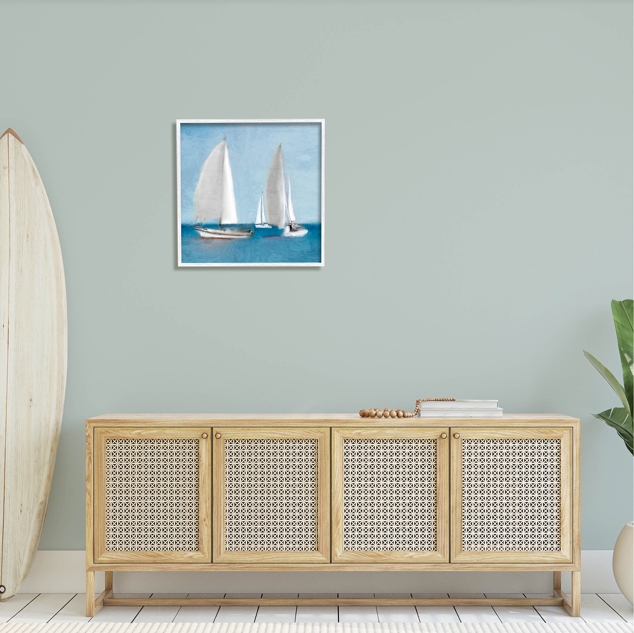 Stupell Industries Sailboats Drifting Nautical Ocean Scene Graphic Art White Framed Art Print Wall Art, Design by Kim Allen