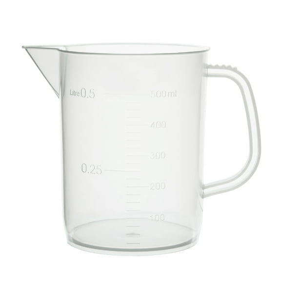 Measuring Jug, 500ml - Short Form, Euro Design - Polypropylene Plastic - Raised Graduations - Chemical Resistant, Autoclavable - Handle for Convenient Lifting - Eisco Labs