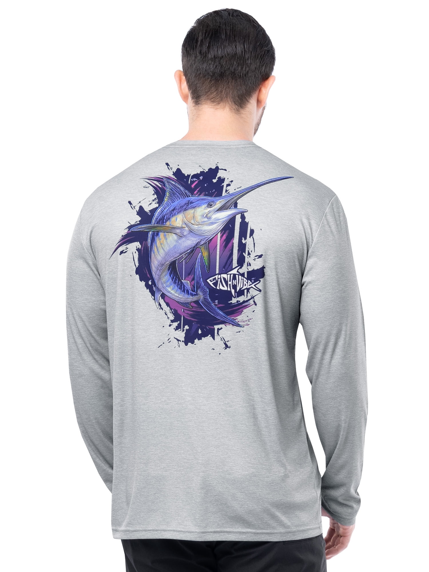 Fish N Vibe Men's Sublimated Long Sleeve Performance Tee, Microchip Sub/Midniute Marlin, 2XL