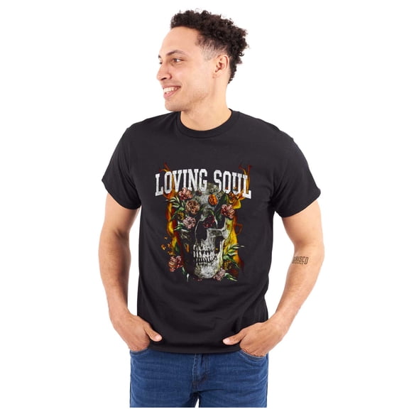 Flaming Floral Skull Loving Soul Men's Graphic T Shirt Tees Brisco Brands S