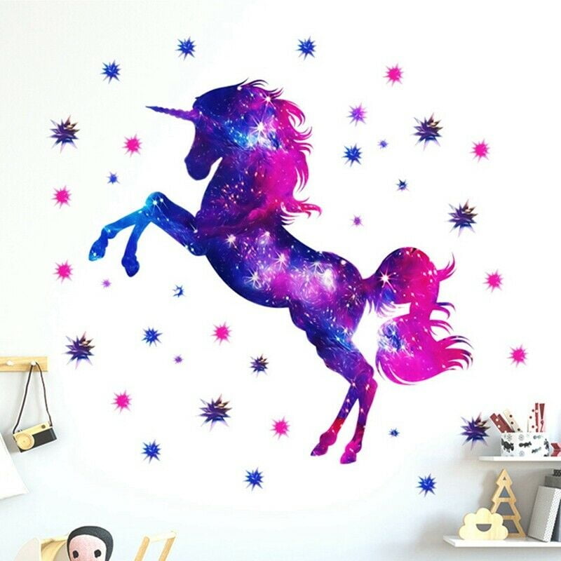 Stars Unicorn Wall Sticker Fantasy Girls Bedroom Wall Art Cute Nursary Decal 