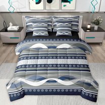 Feelyou Abstract Lines Blue Twin Bedding Sets 7-Piece for Men, Modern Art Striped Bedding Comforter Set, Chic Contemporary Aesthetic Reversible Sheet Sets, Breathable Home Decor
