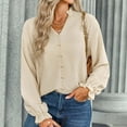 thumbnail image 6 of Tops for Women V Neck Flare Long Sleeve Shirts Solid Color Buttons Casual Soft Lightweight Summer Fall Blouse Tee, 6 of 9