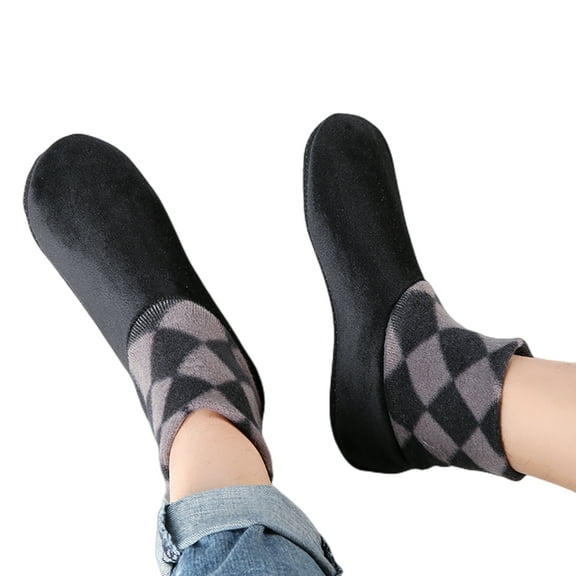 Men's Velvet Slipper Socks with Grips Non Slip Soft Cozy Fleece Lined Socks for Cold Winter