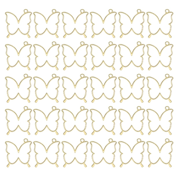 30 piezas de biseles abiertos, biseles de resina, colgantes de mariposa, biseles de fondo abierto, marco hueco de aleación a granel para aretes de resina, dorado