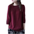 thumbnail image 2 of Qulqfy Womens Tops Knitting Cotton Spring 3/4 Length Sleeve Shirts Fall Button Pure Jacquard Tops Blouses for Women 0, 2 of 3