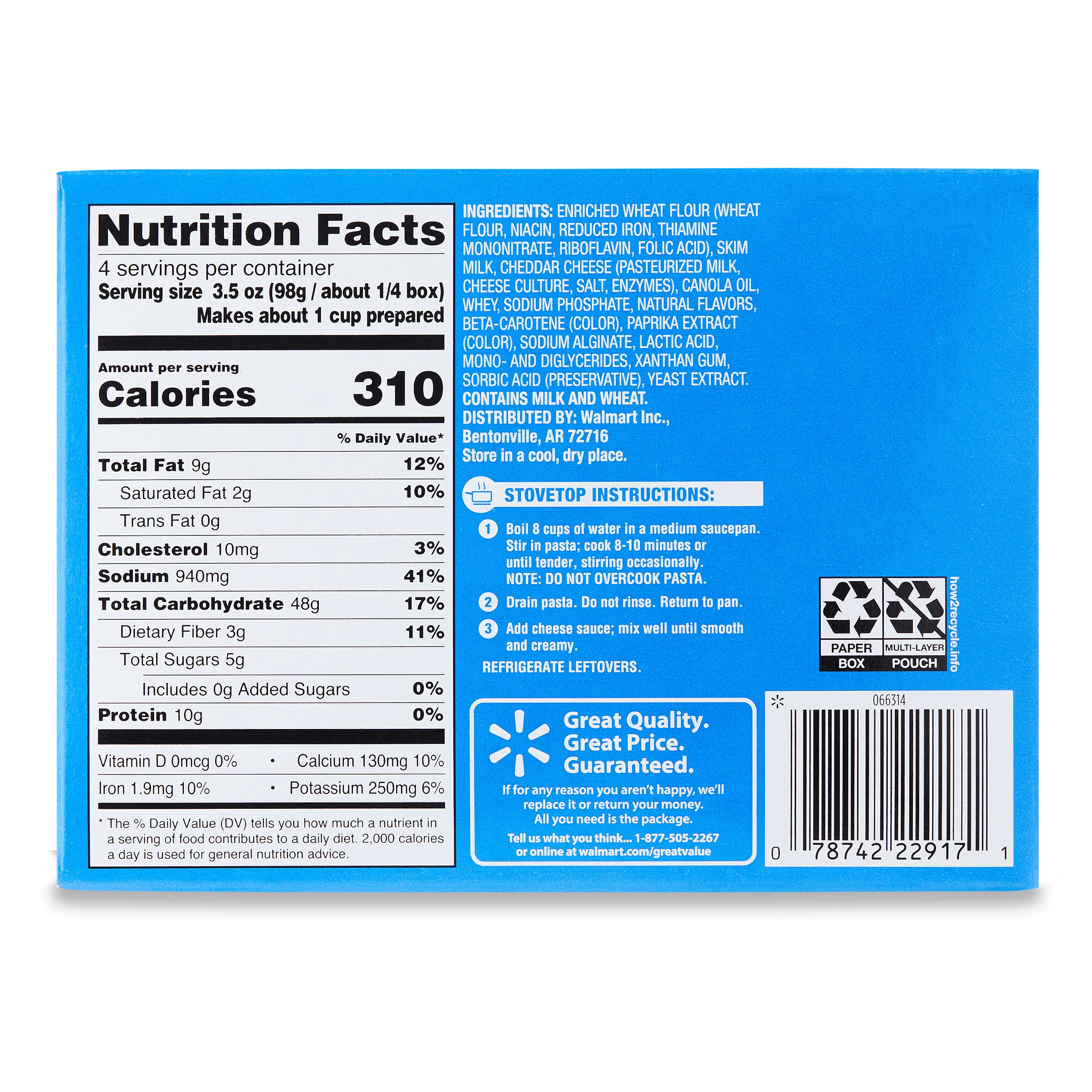 Great Value Deluxe Original Cheddar Macaroni & Cheese, 14 oz (Shelf Stable Packaged Meal)