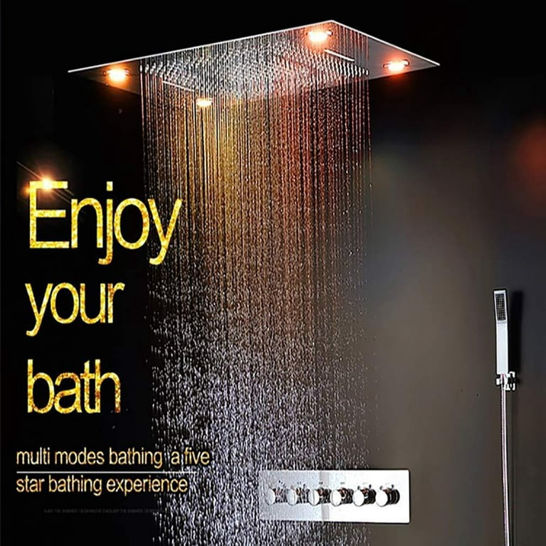 Rain Shower Set System 20 x 14 with LED and Thermostatic Smart Mixer