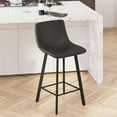 thumbnail image 3 of Merrick Lane Set of 2 Modern Black Faux Leather Upholstered Counter Stools with Contoured, Low Back Bucket Seats and Iron Frames, 3 of 12