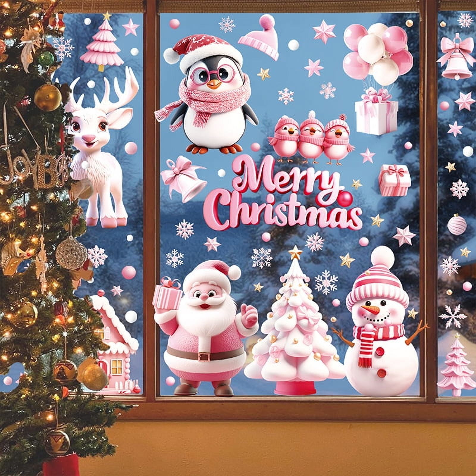 155 PCS Glitter Snowflake Window Clings, Christmas Window Clings for Glass Windows, Double Sided Reusable Christmas Window Stickers& Decals, Winter Clings for Christmas Window Decorations (9 Sheets)