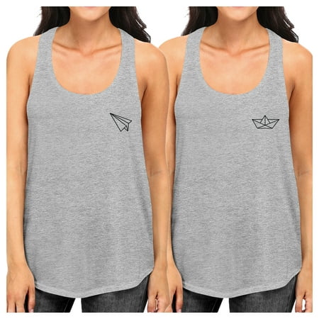 Origami Plane And Boat Grey Best Friend Matching Tanks Gift