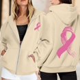 thumbnail image 2 of Breast Cancer Zip Up Hoodie for Women Pink Ribbon Graphic Jackets Fall Winter Oversized Sweatshirt with Pocket, 2 of 6