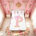 thumbnail image 4 of Meiyoeat Princess Bow Initial P Full Size Sheets for Women Girls, Fashion Fairy Ribbon Bed Sheets, 4pcs, 4 of 5