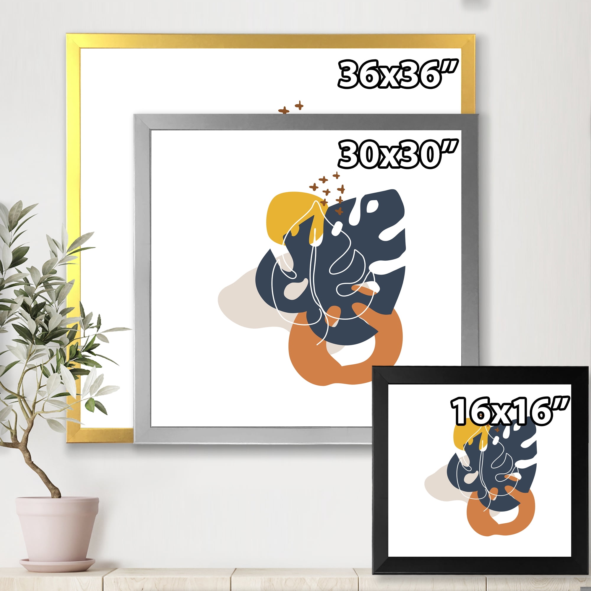 Designart 'Abstract Minimal Shapes Under Flowers IX' Modern Framed Art Print