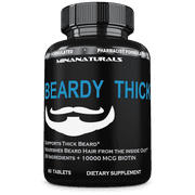 BEARDY THICK Beard Hair Growth Supplement. B7 - Biotin 10000 Mcg, Keratin, Collagen, Silica, and 36 More. Regrow Thicker Facial Hair.