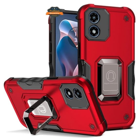 Phone Case Cover for Motorola Moto G Stylus 5G 2026 Heavy Duty Hybrid 2in1 Hard PC & TPU Rugged Bumper Shockproof with Magnetic Ring Kickstand (Red)