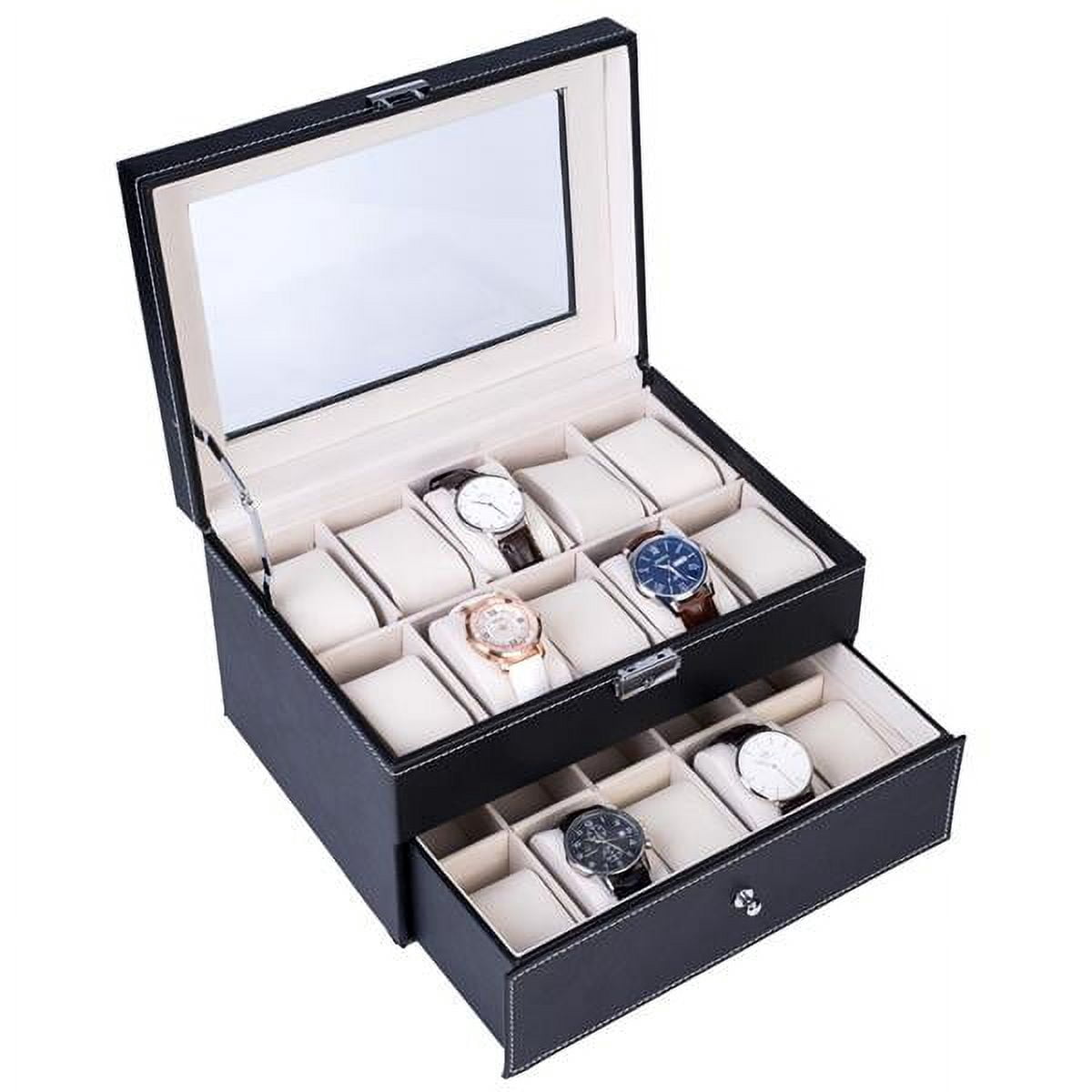 Black Dual - Layer 20 - Compartment Elegant Wooden Watch Collection Box - Portable & Space - Saving Organizer