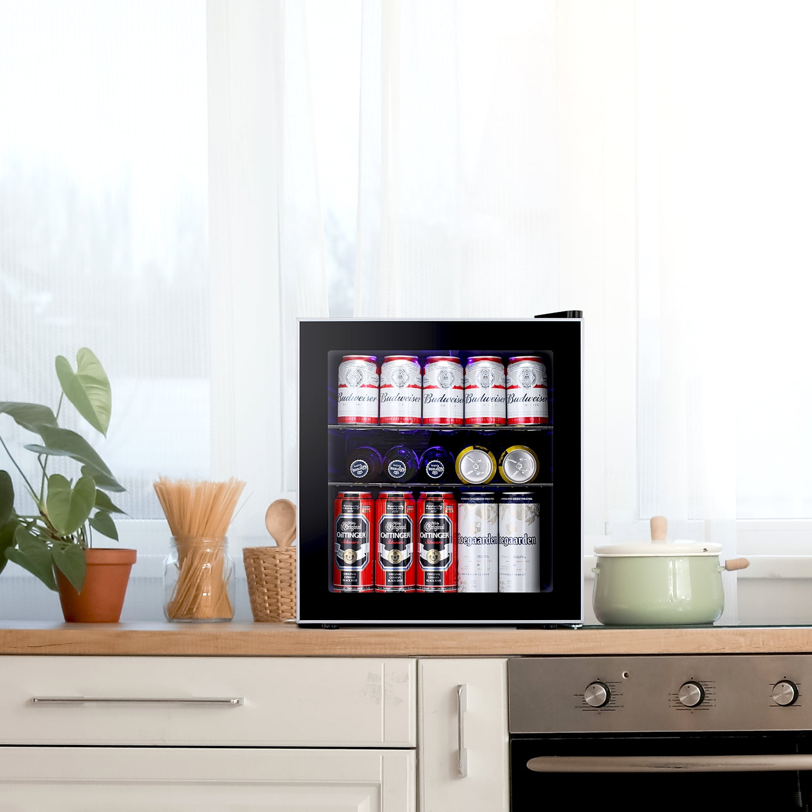 WAA Glass Door Beverage Refrigerator Cooler, Mini Fridge