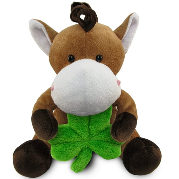 DolliBu Horse Stuffed Animal with Green Plush Shamrock - Cute Green Shamrock Plush St Patricks Day Stuffed Animal Horse, Good Luck St Patricks Day Toys for Kids, Baby - 6 Inches