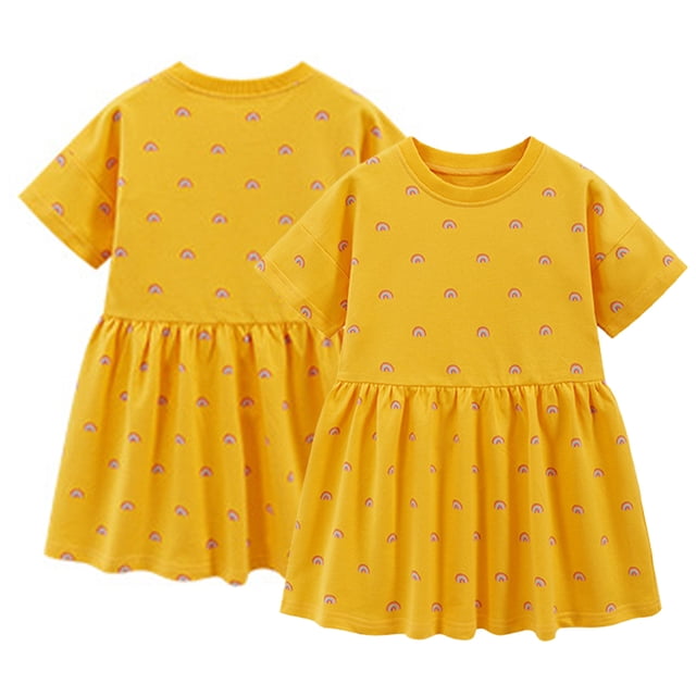 KYAIGUO Robe d'Été en Coton pour Filles Manches Courtes Robe Décontractée Bébé Ligne A Dessin Animé Princesse 2-8T