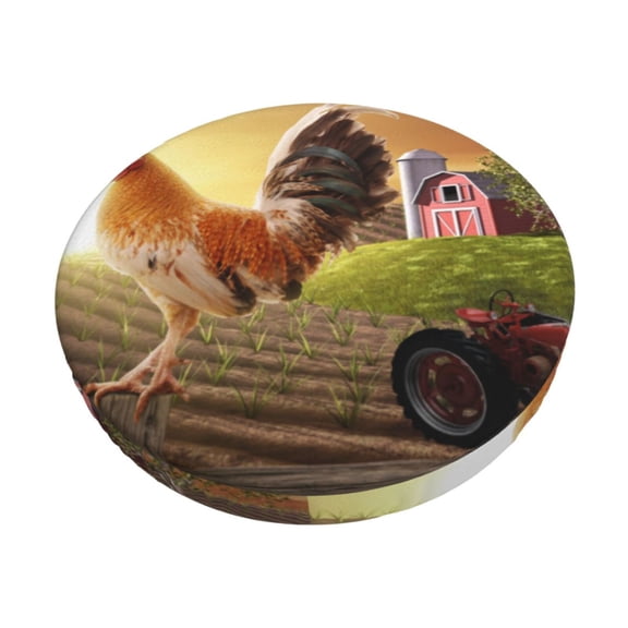 Picia Country Farm Morning Rooster Pattern Round Stool Covers Comfy Seat Covers Stretch Removable Washable Chair Slipcover Round Bar Chair Cushion Cover-12 inch